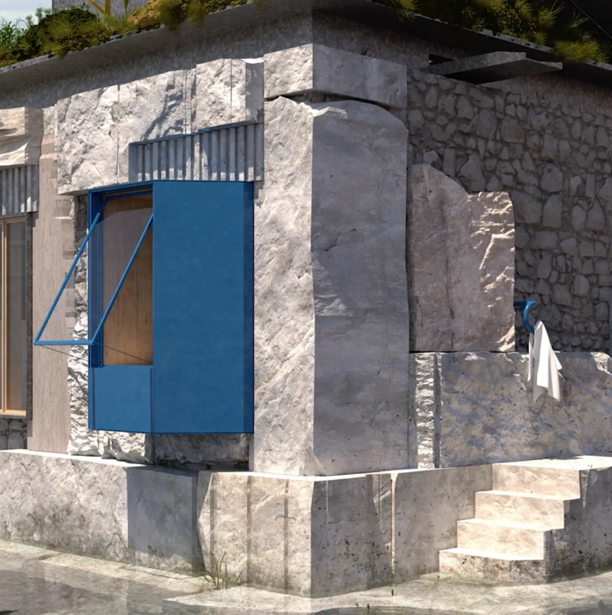 3D rendered image showing the new-found urban archipelago integrates industrial and social systems into new symbiotic relationships.