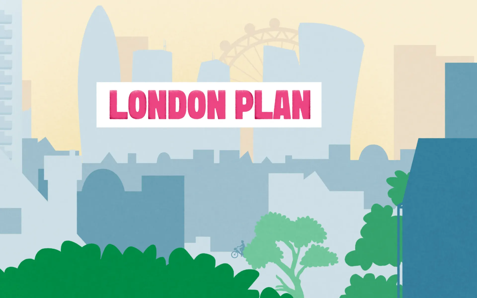 Illustration of the London skyline with the words “London Plan”.