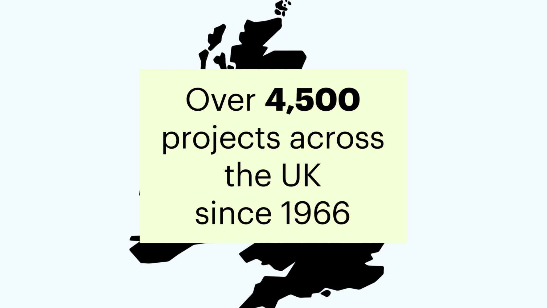 Map of UK with message that reads "Over 4,5000 projects across the UK since 1966"