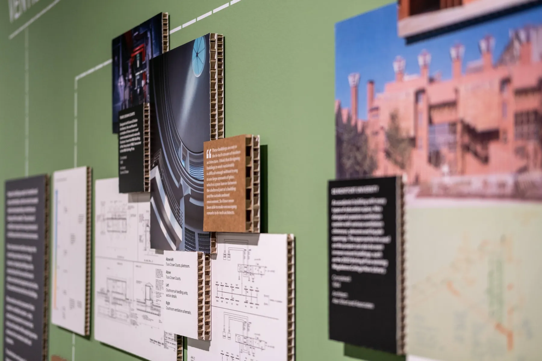 A close-up showing the exhibition panels