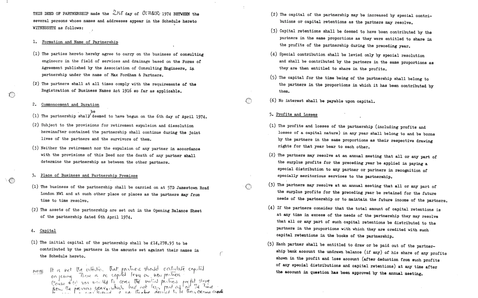 A scan of the dated original partnership agreement from October 21st 1974