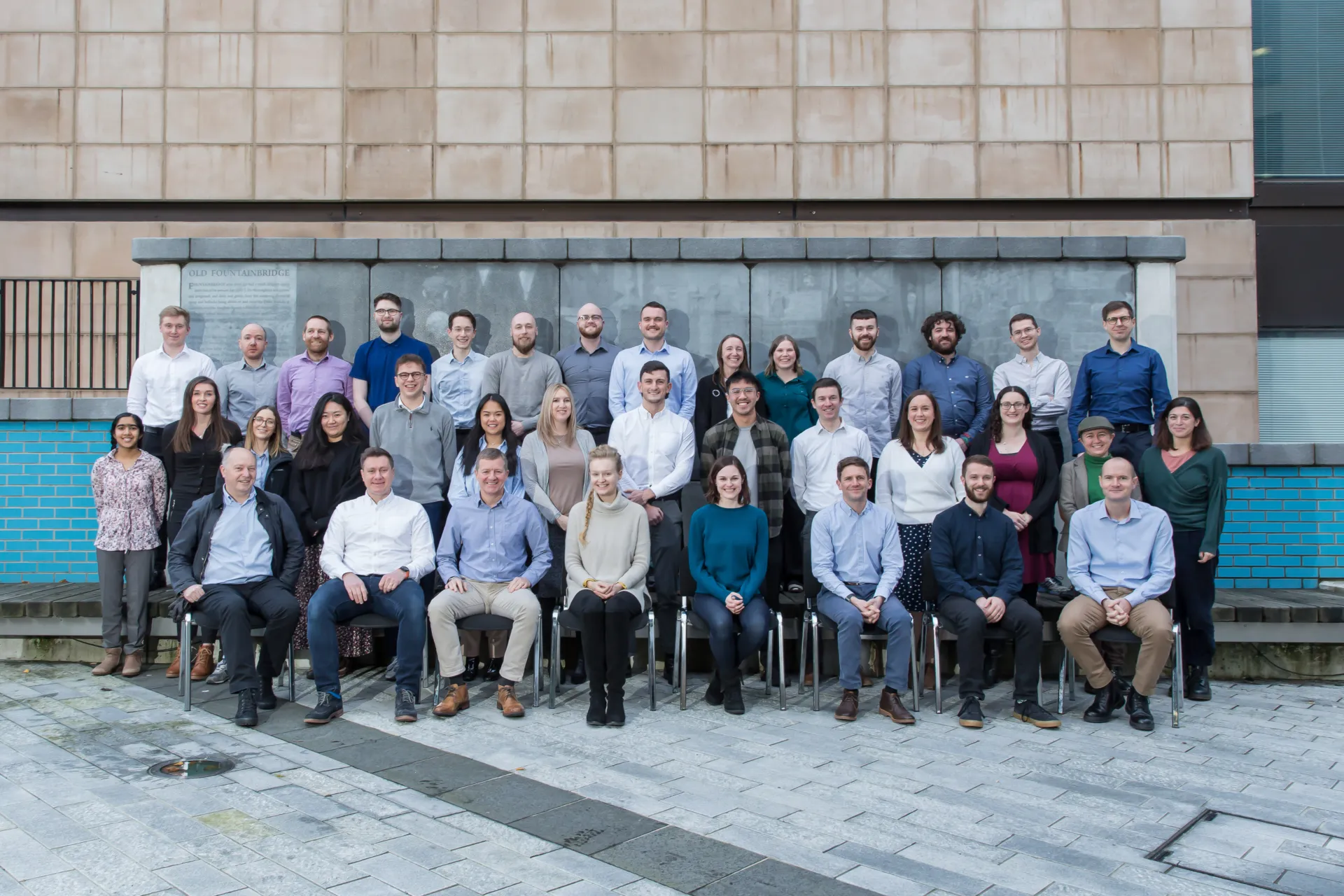 Max Fordham Edinburgh team's group photo, the team is sitting and standing in rows