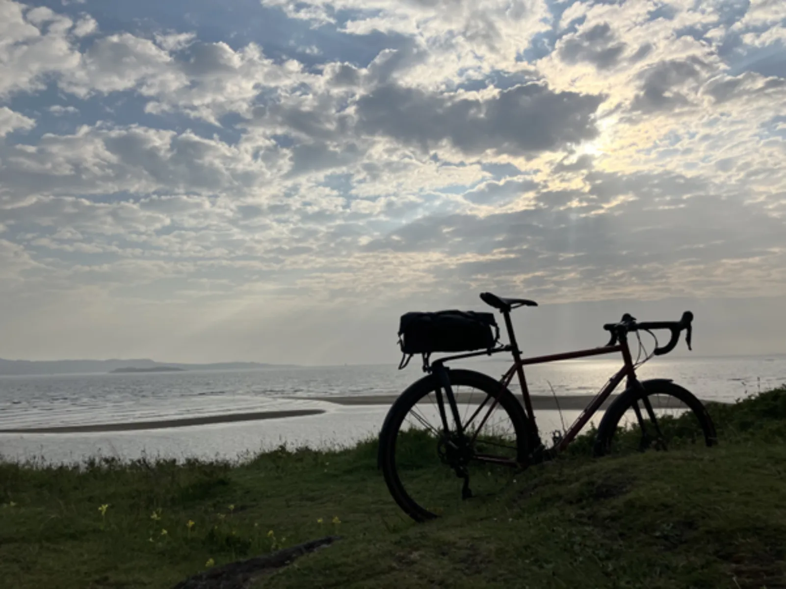 Seven people wearing sports clothes with their bicycles