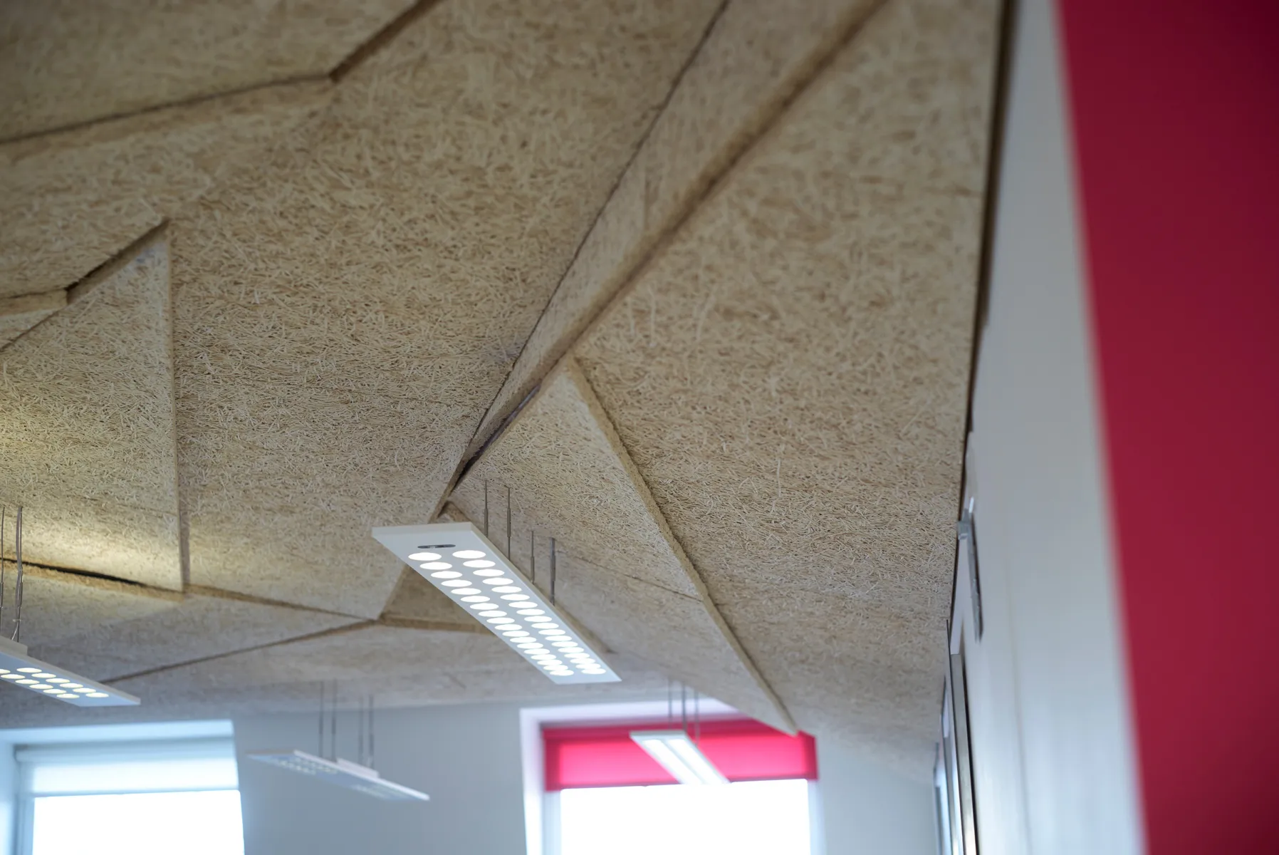 The ceiling, showing the unique shapes and patterns of the innovative material