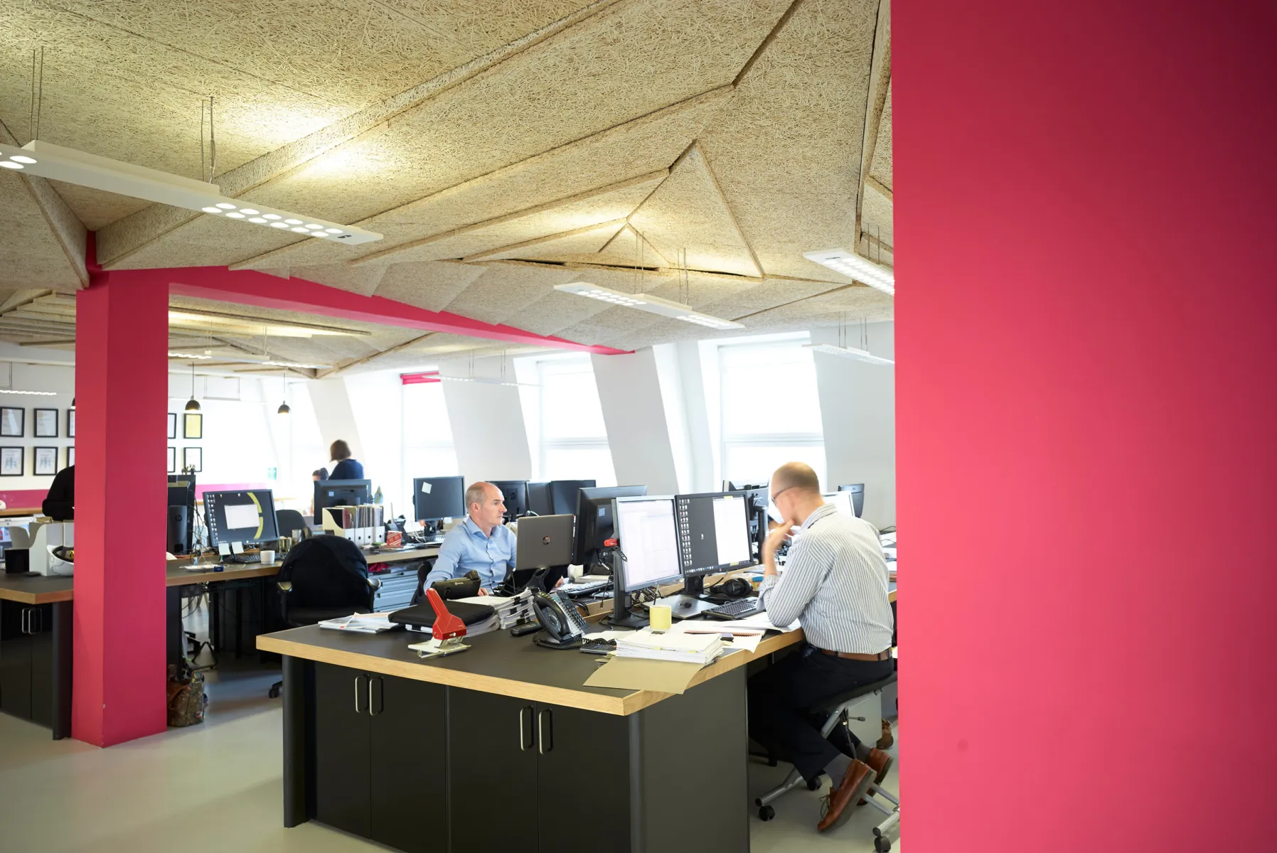 The internal space of the Cambridge office, with accents of pink