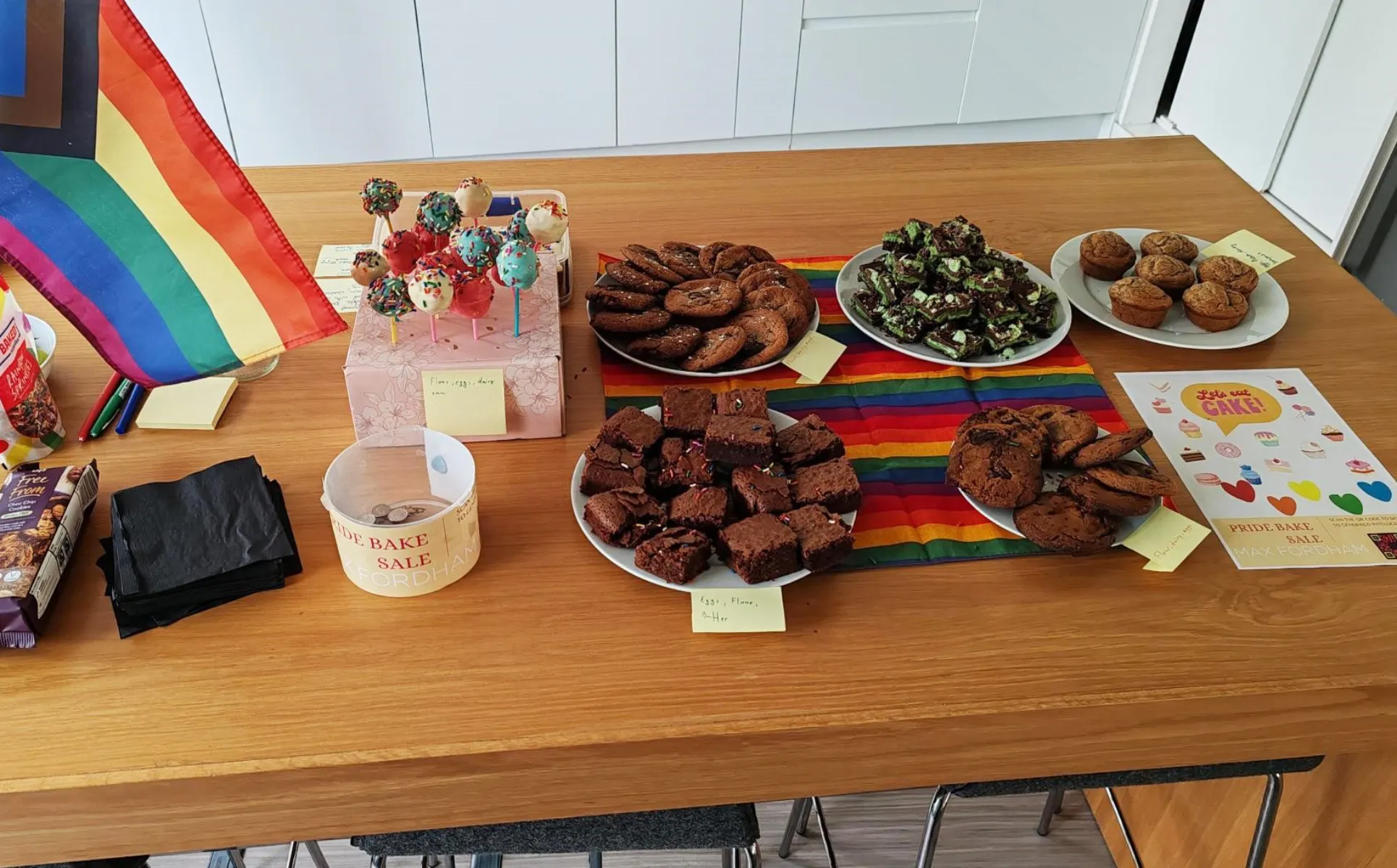 Homemade cake with sign for bake sale