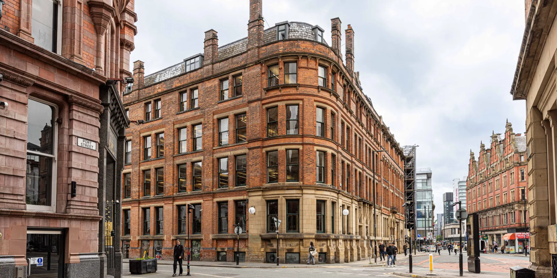 Street view photo of our Manchester office building, viewed from the corner of Newton Street and Dale Street.
