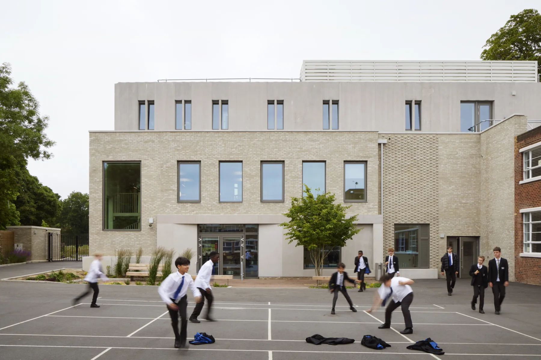 Children playing on a school campus