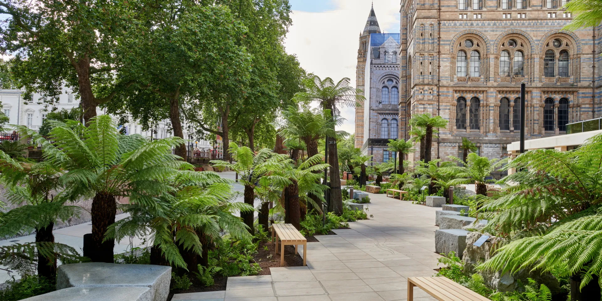 A view of the museum through the gardens