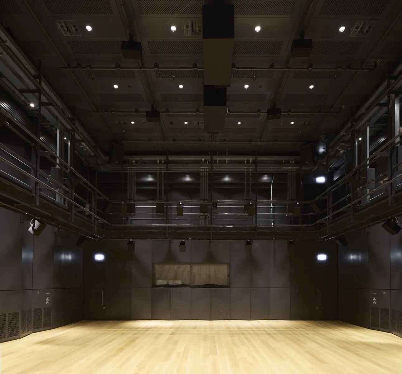 Studio theatre with black walls and ceiling