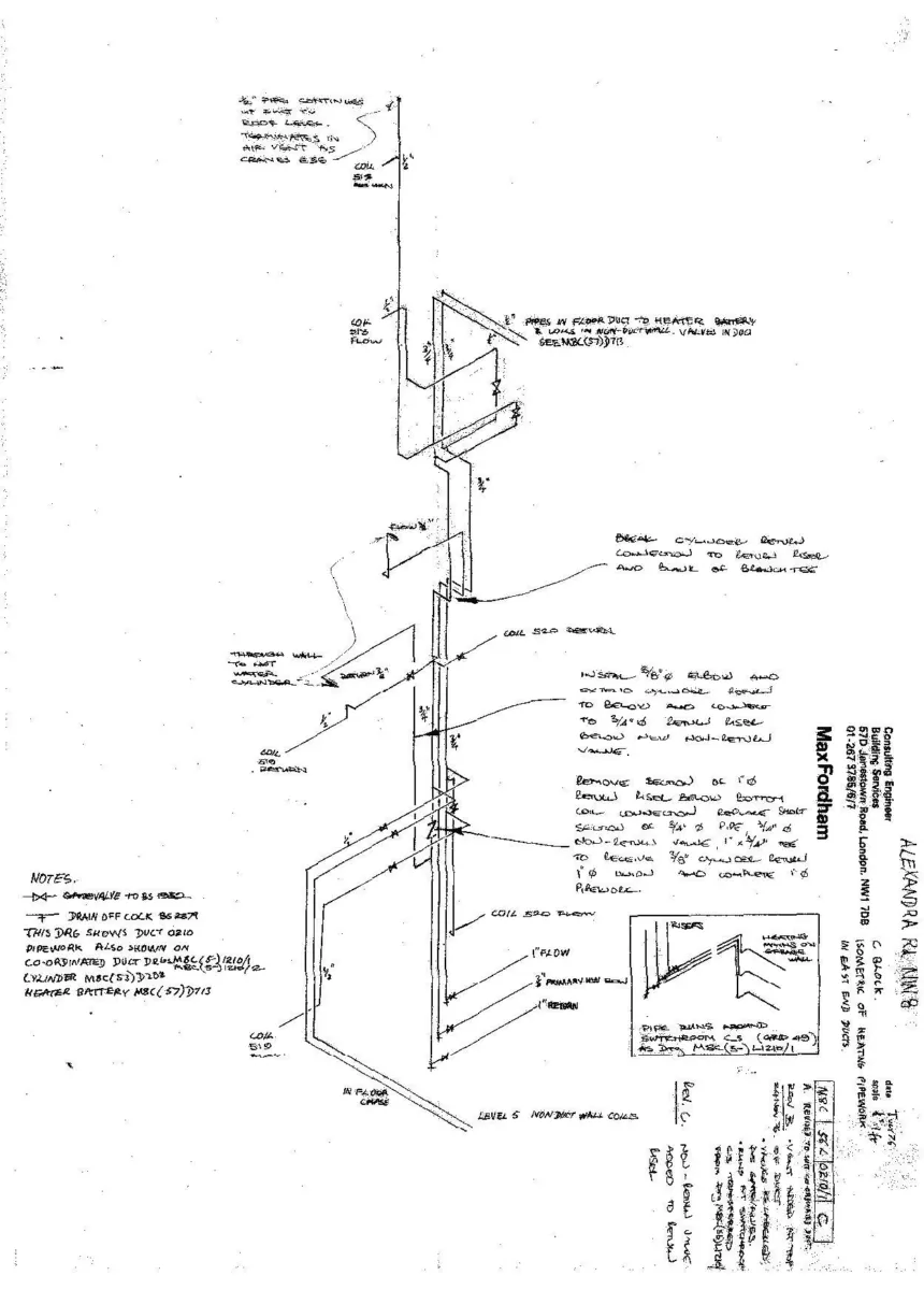 An engineering drawing, annotated in pen