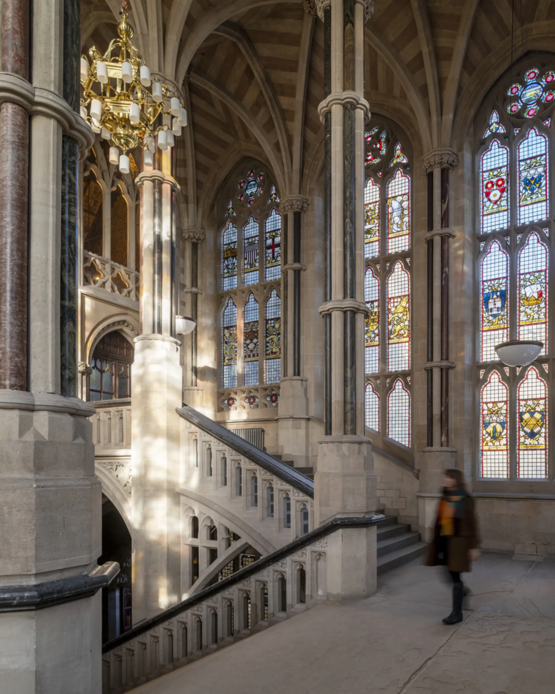 Person walking towards stone steps