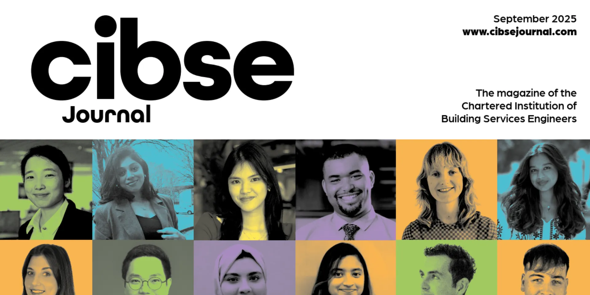 Cover page to CIBSE Journal, September 2025 edition, showing faces of some of the winners of the 30 Under 30 awards.