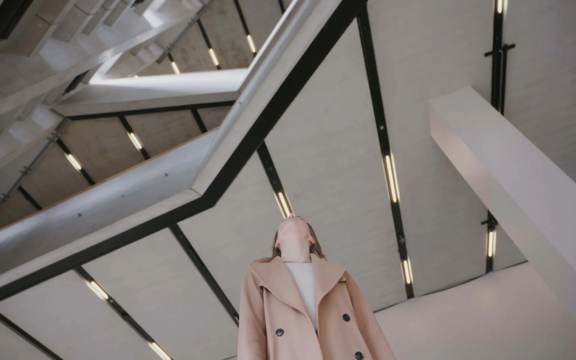 Imogen looking up through the atrium