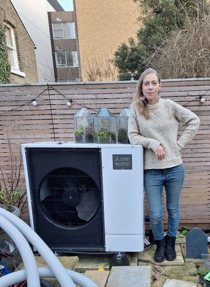 Hero with her heat pump in Cambridge.