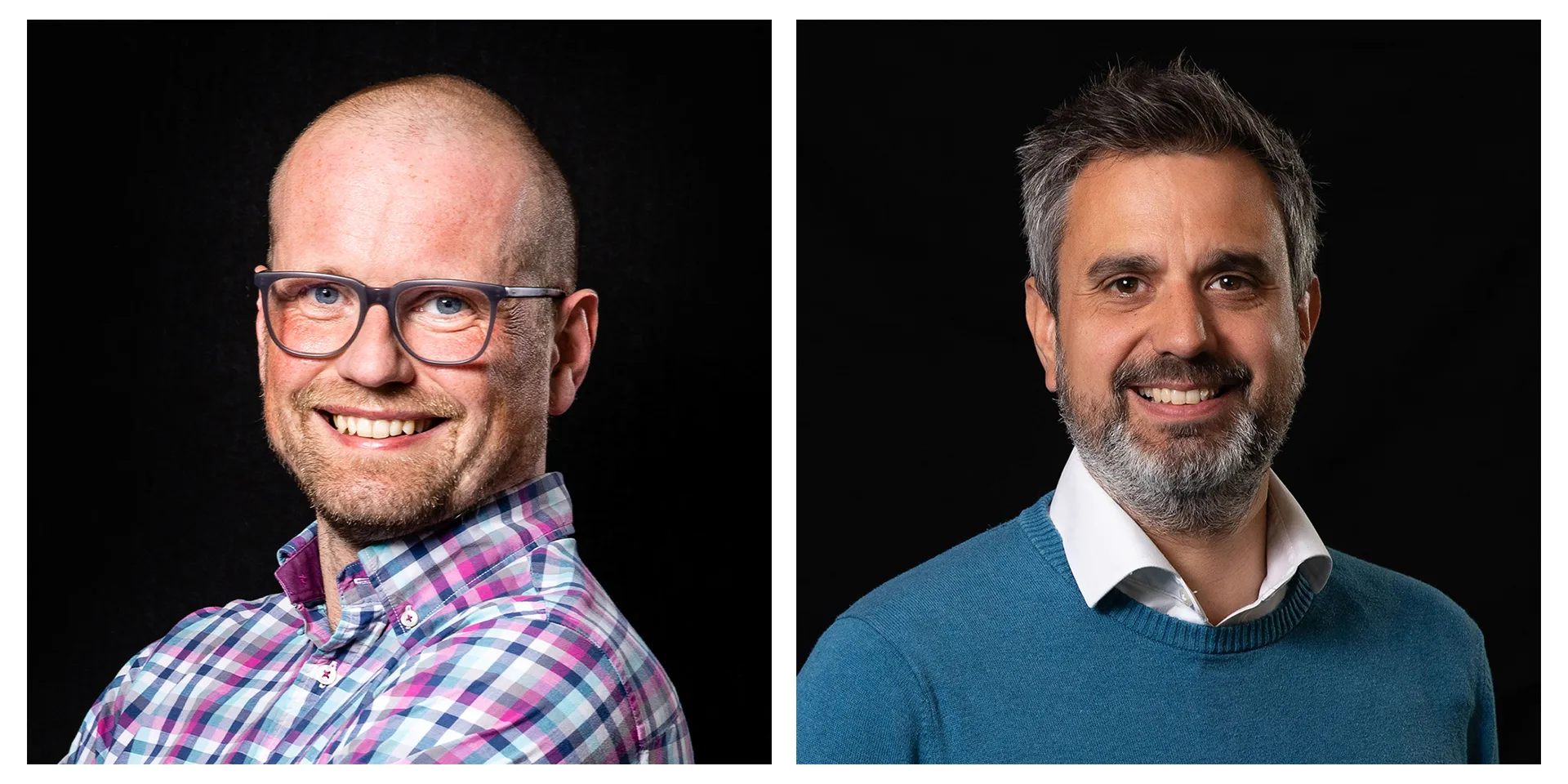 The image is biopics of two men side dressed in smart casual clothing.